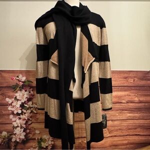 INC International Concepts Black Gold Metallic Stripe Cardigan Open Front NWT